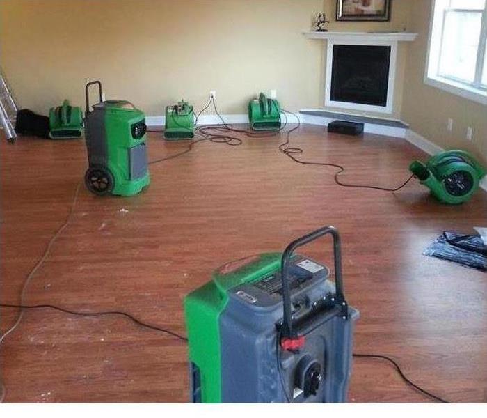 dry floor, equipment drying the interior, fireplace in the corner